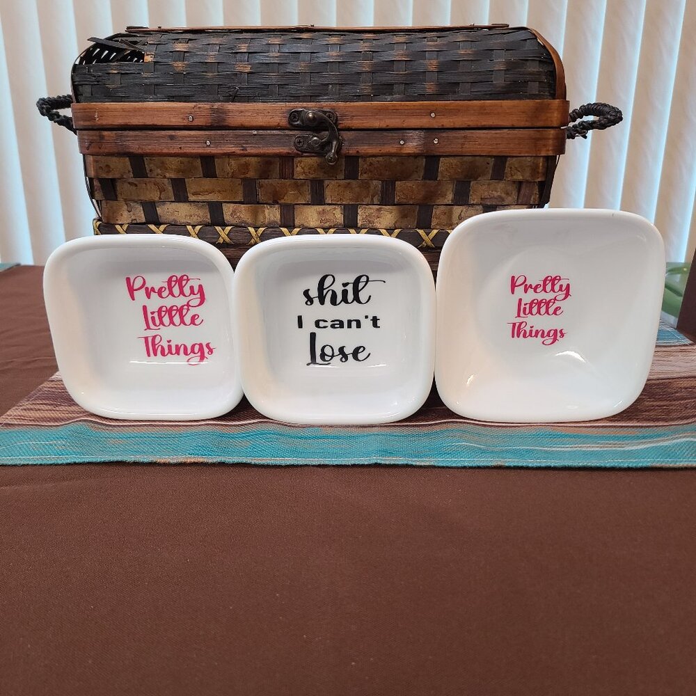 Set of Three Corelle Graphic Trinket Jewelry Dishes